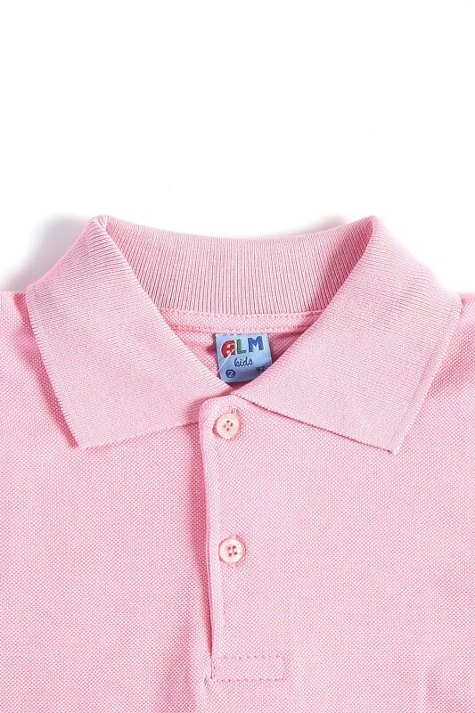 Pembe Kısa Kol Düz Renk Yakalı 6-16 Yaş Çocuk Okul Lakos Tişört Polo Yaka T-shirt - 4