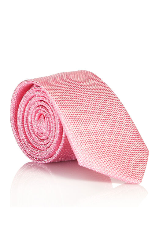 Pembe Slim Fit Düz Renk Dokuma Kravat / DDK-18 - 1