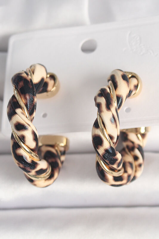 Pirinç Gold Renk Sarmal Leopar Desen Halka Model Kadın Küpe - EBJ250315W32065 - 1