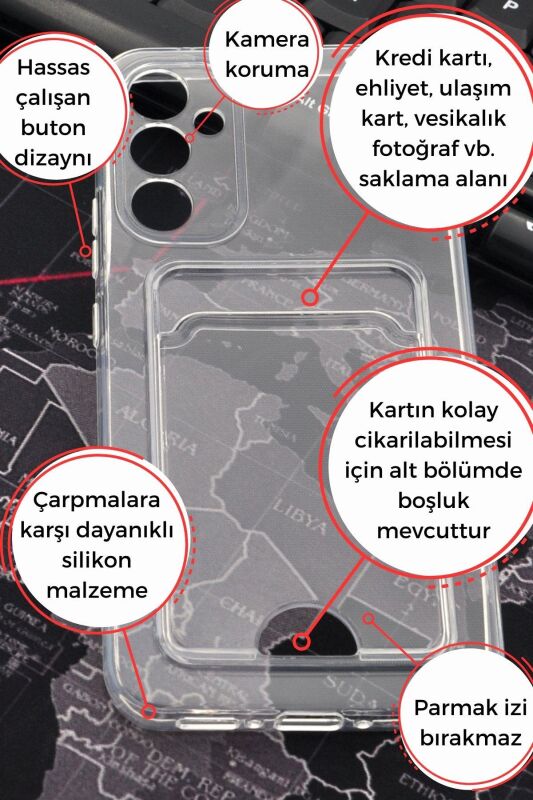 Samsung A34 Uyumlu Kredi Kartlıklı Şeffaf Kılıf Kamera Korumalı - 2