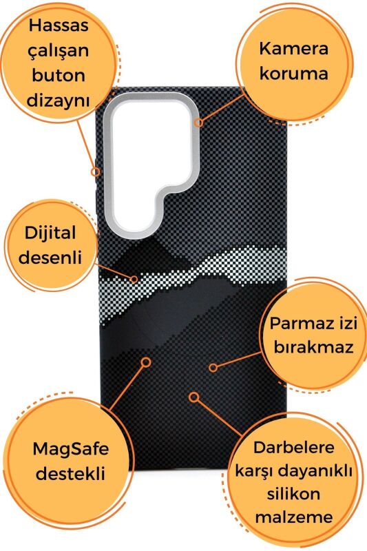 Samsung Galaxy S23 Ultra Uyumlu Dijital Desenli MagSafe Şarj Özellikli Silikon Kapak Kılıf - 6