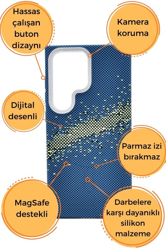 Samsung Galaxy S23 Ultra Uyumlu Dijital Desenli MagSafe Şarj Özellikli Silikon Kapak Kılıf - 6