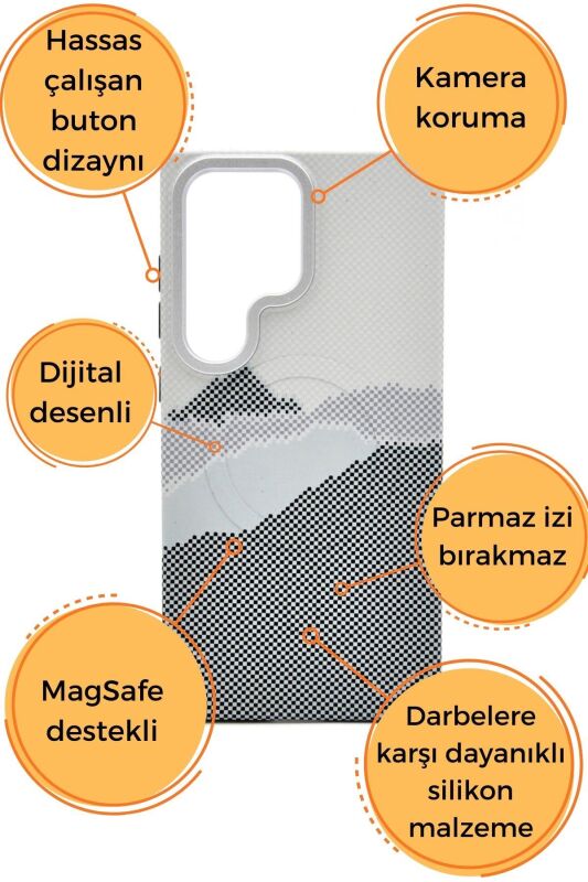 Samsung Galaxy S23 Ultra Uyumlu Dijital Desenli MagSafe Şarj Özellikli Silikon Kapak Kılıf - 6