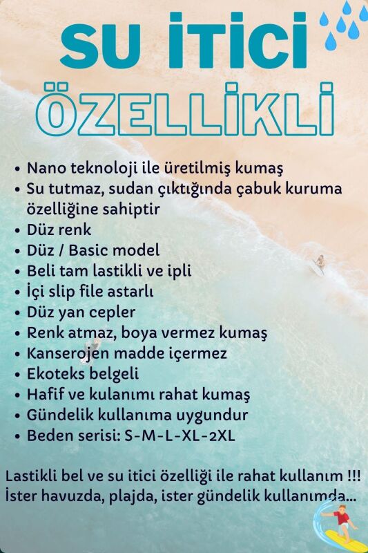 Sarı Su İtici Özellikli Düz Renk Basic Erkek Plaj Deniz Şort Mayo - DG300-Sarı - 6