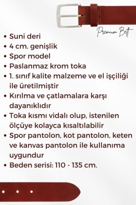 Siyah Suni Deri Kahverengi Dikişli 3 Köprülü 4 cm.lik Unisex Spor Kemer - 7000-109 - 7