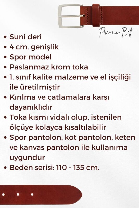 Siyah Suni Deri Kahverengi Dikişli 3 Köprülü 4 cm.lik Unisex Spor Kemer - 7000-109 - 7