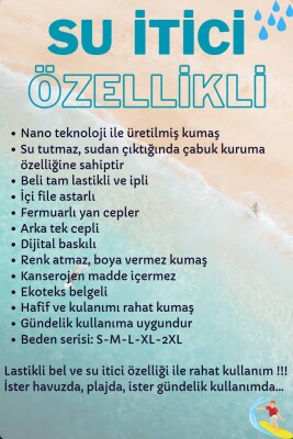 Su İtici Özellikli Dijital Baskılı Erkek Plaj Deniz Şort Mayo - 101-Beyaz - 6