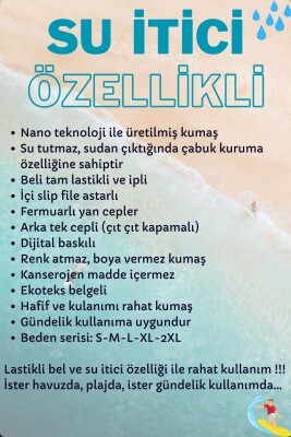 Su İtici Özellikli Dijital Baskılı Erkek Plaj Deniz Şort Mayo - 202-Siyah - 6