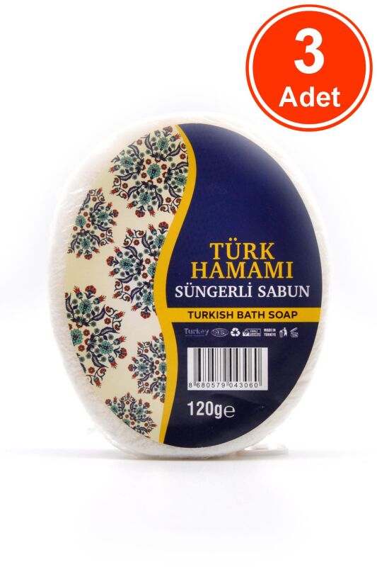 Türk Hamamı Süngerli Sabun Banyo Duş Sabunu 120 G x 3 Adet - 1