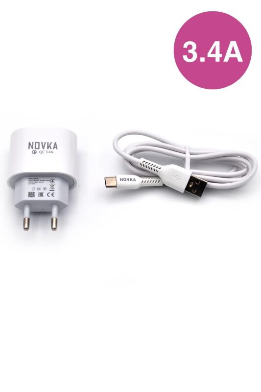 Type-C & USB Girişli 3.4 A Şarj Cihazı 1 Metre Kablo + Adaptör Samsung Oppo Xiaomi Modellerle Uyumlu - 1