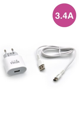 Type-C & USB Girişli 3.4 A Şarj Cihazı 1 Metre Kablo + Adaptör Samsung Oppo Xiaomi Modellerle Uyumlu - 2