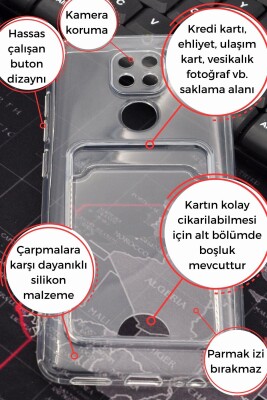 Xiaomi Redmi Note 9 Uyumlu Kredi Kartlıklı Şeffaf Kılıf Kamera Korumalı - 2