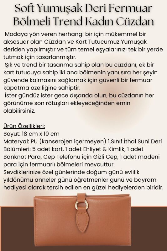 Yumuşak Suni Deri Fermuar Bölmeli Trend Kadın Cüzdan - PRS-Eylül-Bebe Mavisi - 6